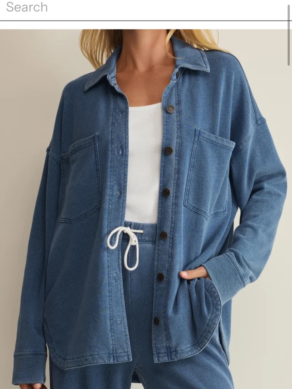 Z Supply French Terry Relaxed Fit Jacket Blue Vintage Inspired Casual new